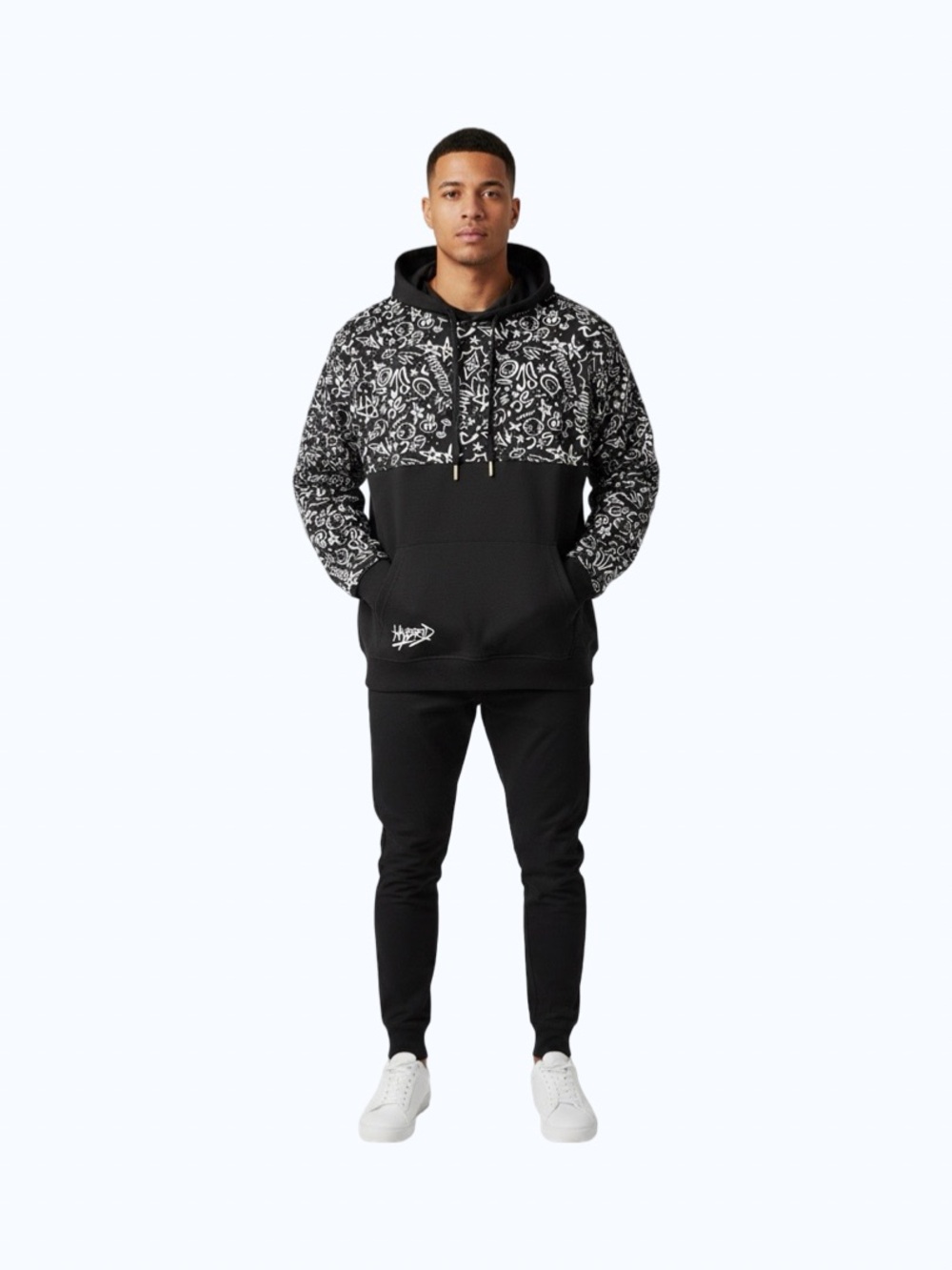 Hybrid Legacy Black/white Graffiti Hoodie, Doodle Art, Streetwear Unisex Size S